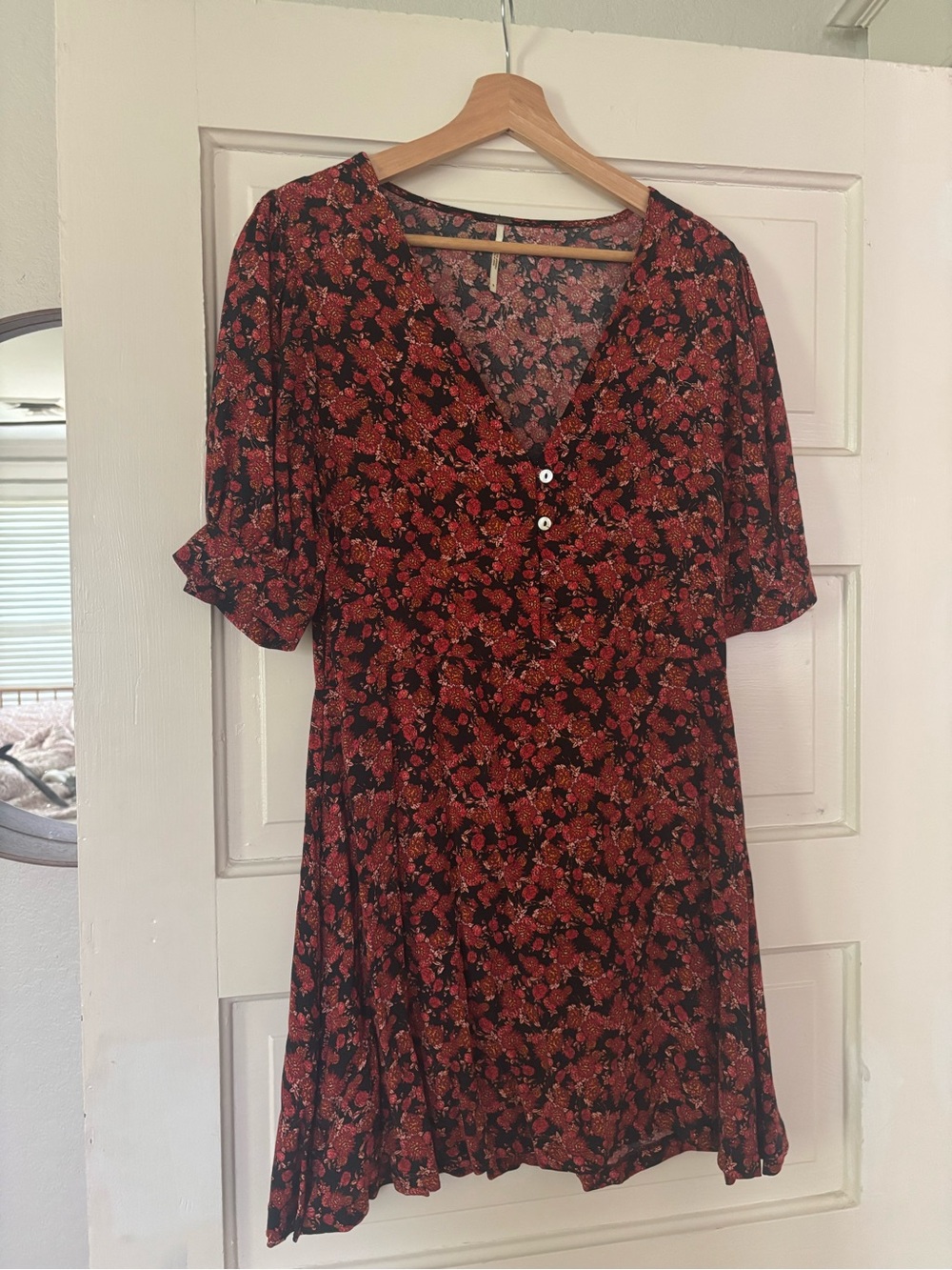 Free People Black Dress with Red Floral Print